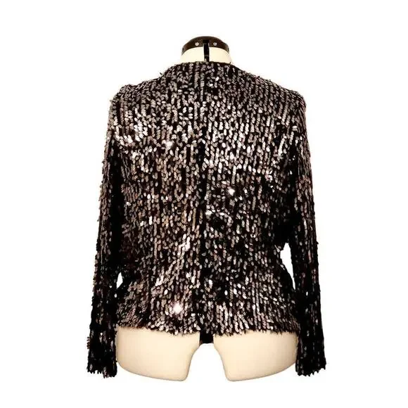 INC International Concepts Woman Open Front Black Sequin Jacket, Size 0X - Picture 3 of 7